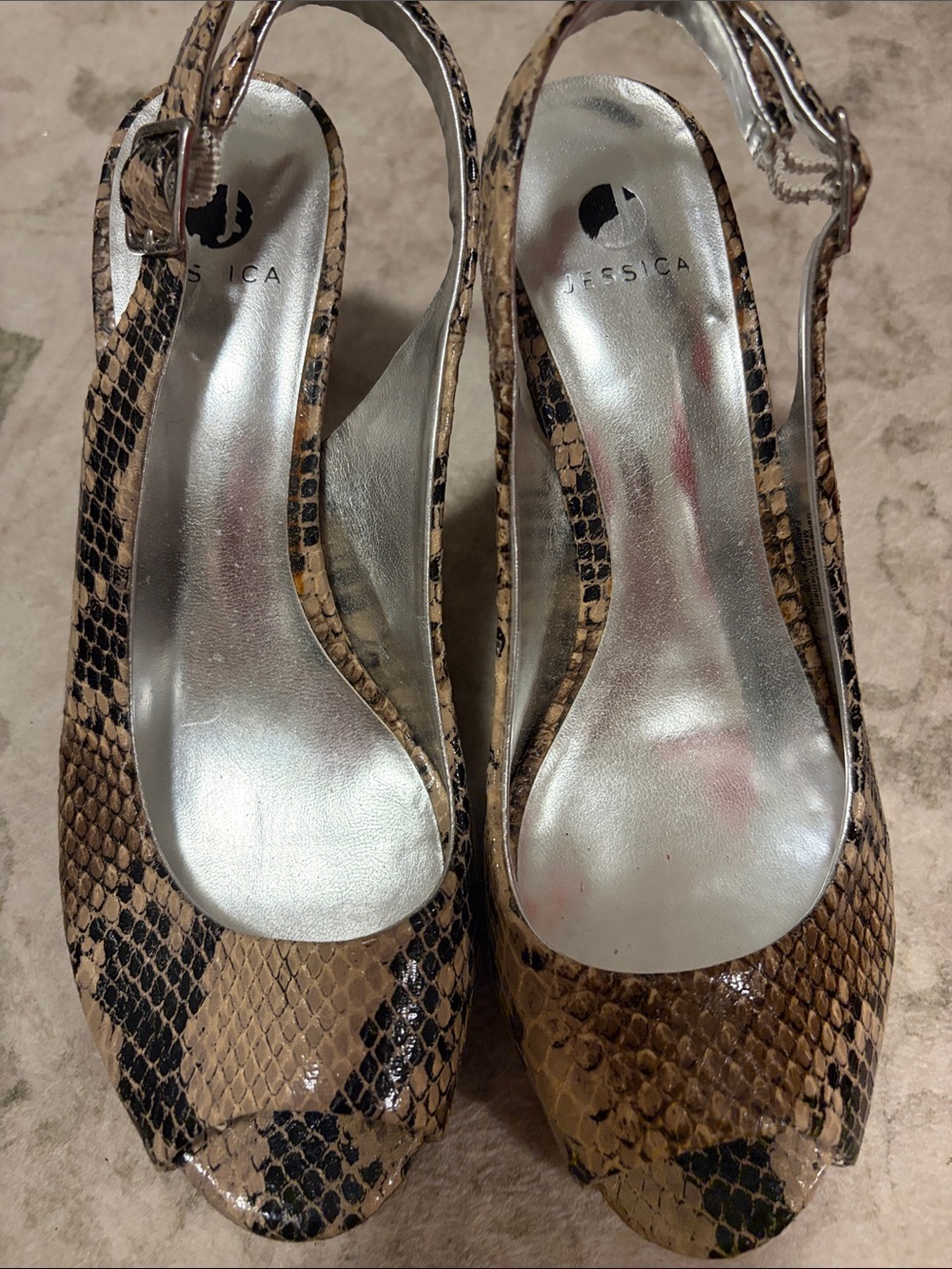 Women’s Snake-Print Slingback Heels in Brown - Picture 2 of 4